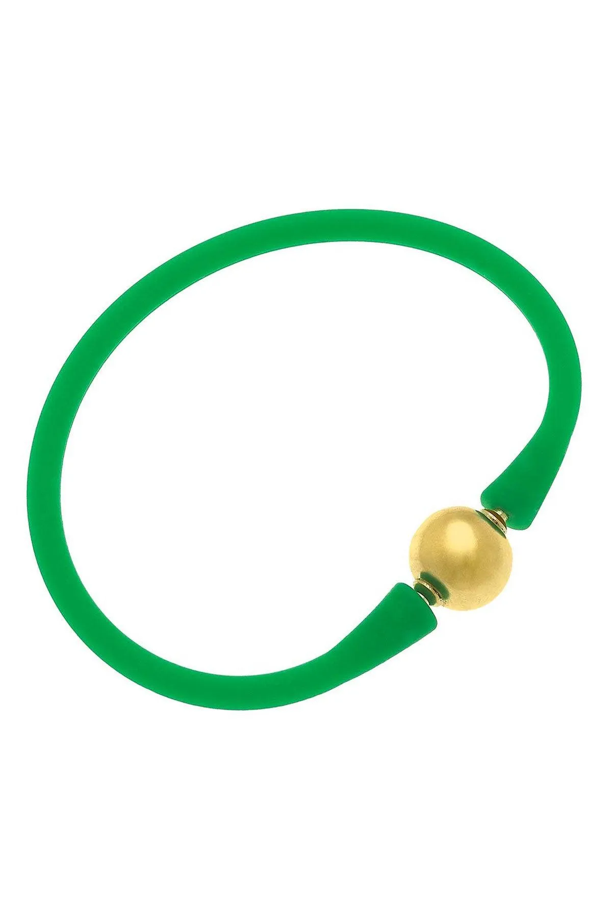 Bali 24K Gold Plated Ball Bead Silicone Bracelet in Green sold by Canvas Style