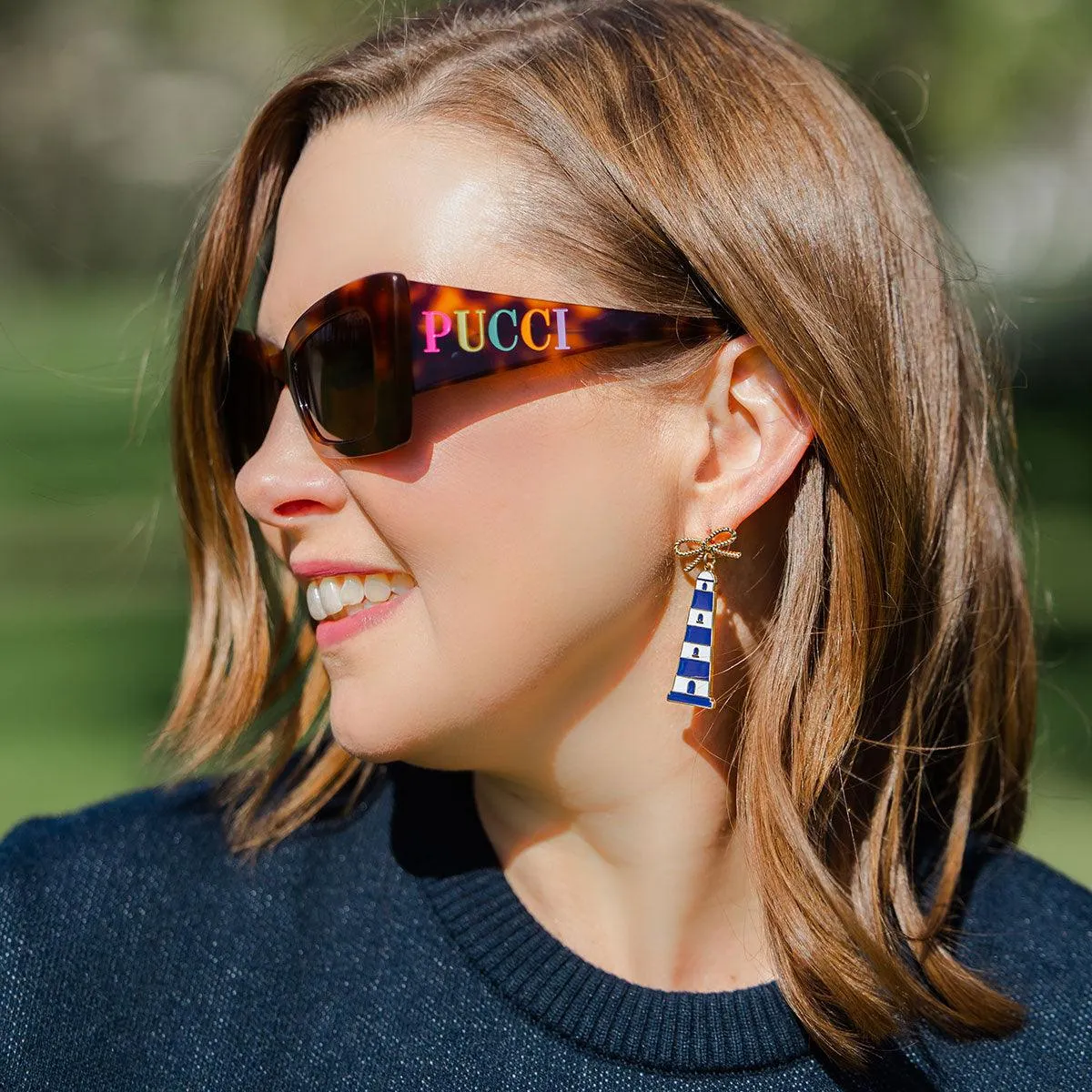 Luna Enamel Lighthouse Earrings in Navy & White sold by Canvas Style product image thumbnail 2