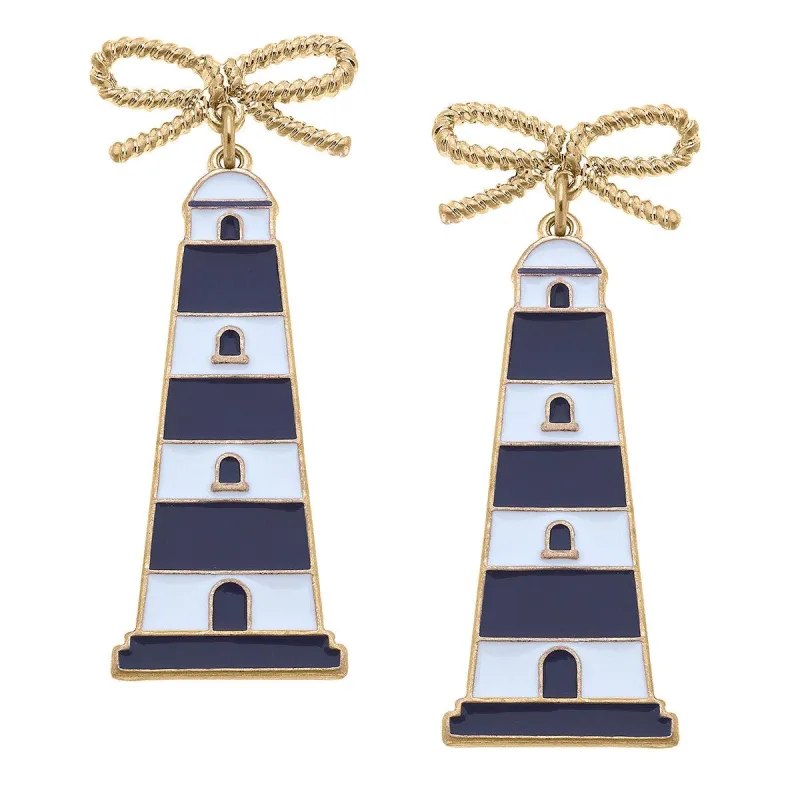 Luna Enamel Lighthouse Earrings in Navy & White sold by Canvas Style
