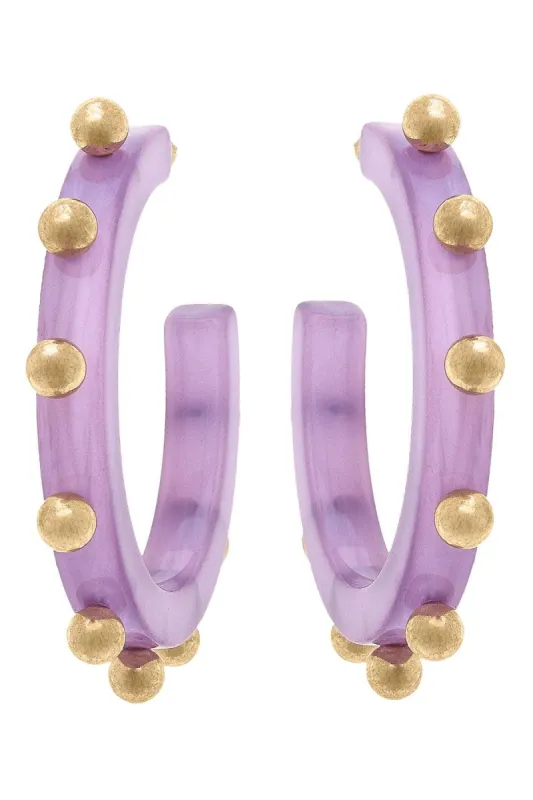 Kelley Studded Metal and Resin Hoop Earrings in Lavender sold by Canvas Style