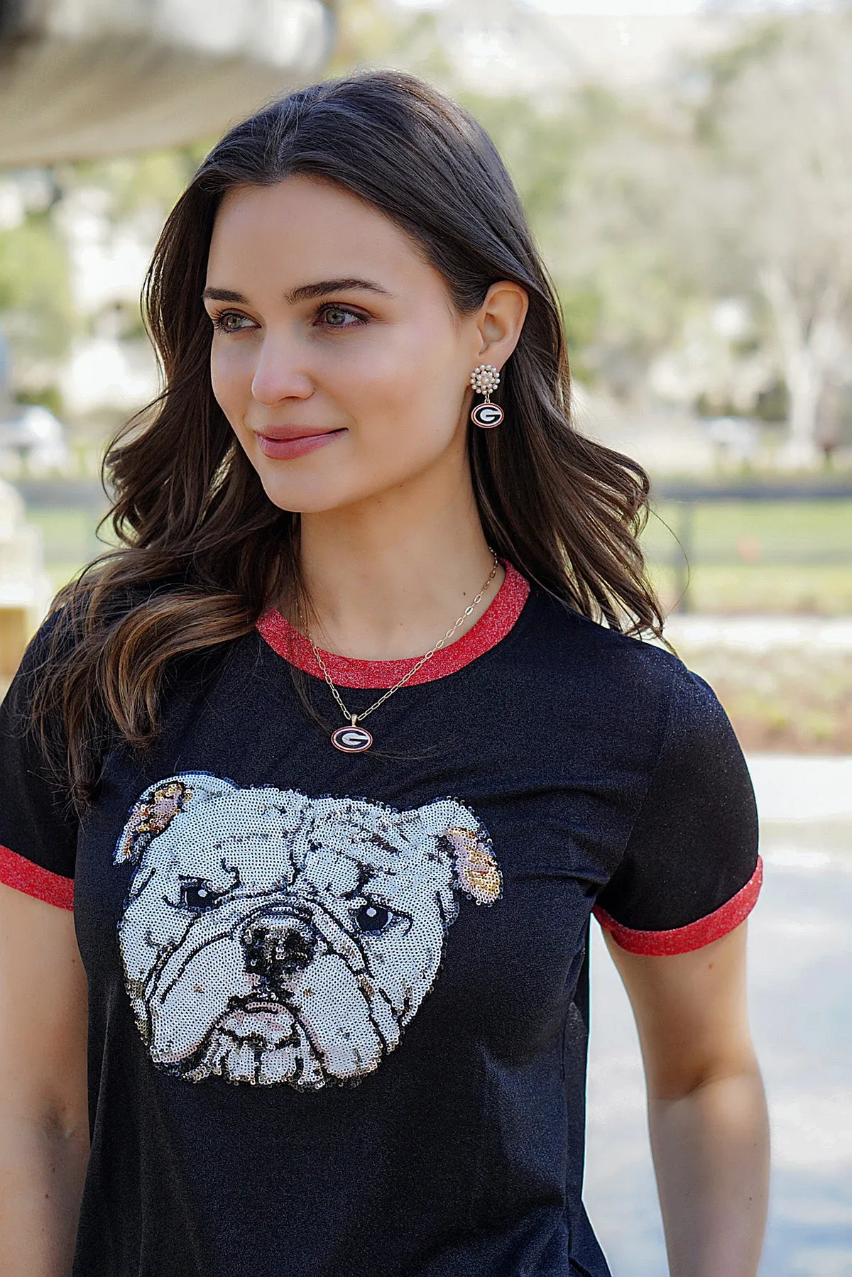 Georgia Bulldogs Pearl Cluster Enamel Drop Earrings sold by Canvas Style product image thumbnail 2