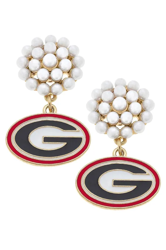 Georgia Bulldogs Pearl Cluster Enamel Drop Earrings sold by Canvas Style