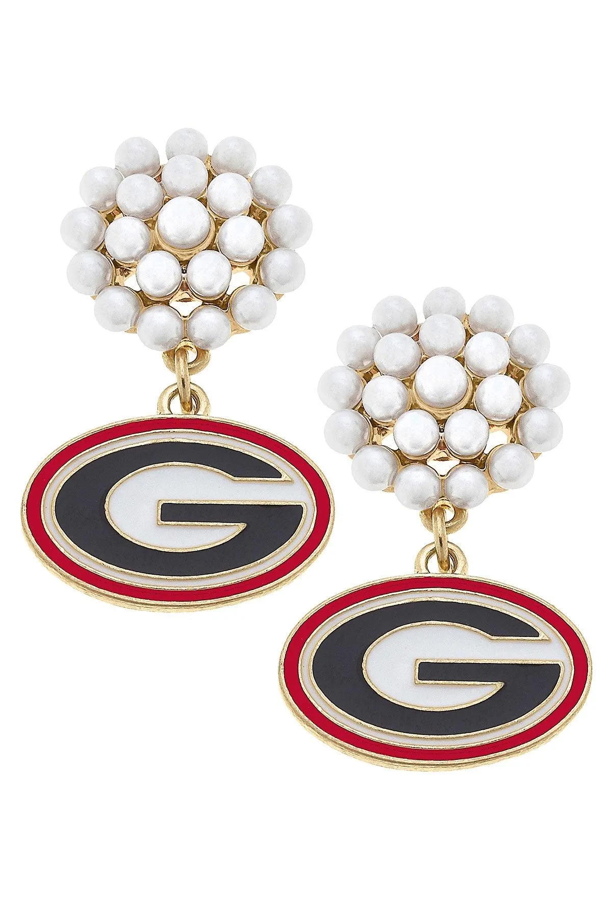 Georgia Bulldogs Pearl Cluster Enamel Drop Earrings sold by Canvas Style