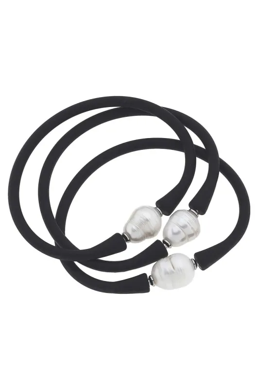 Bali Freshwater Pearl Silicone Bracelet Set of 3 in Black - FINAL SALE sold by Canvas Style