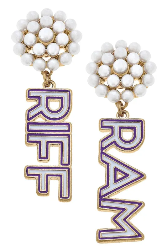 TCU Horned Frogs Pearl Cluster Outline Enamel Drop Earrings sold by Canvas Style