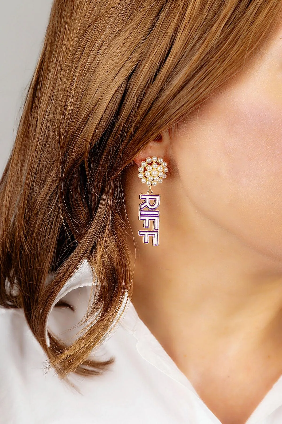 TCU Horned Frogs Pearl Cluster Outline Enamel Drop Earrings sold by Canvas Style product image thumbnail 4