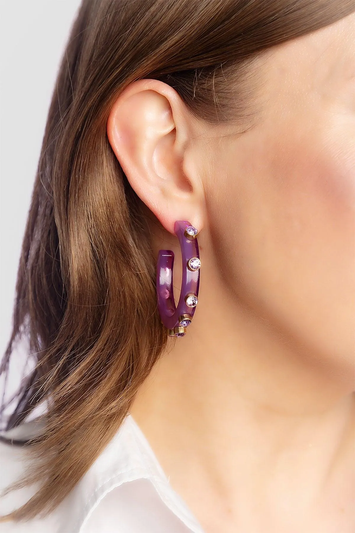 Renee Resin and Rhinestone Hoop Earrings in Lavender sold by Canvas Style product image thumbnail 2