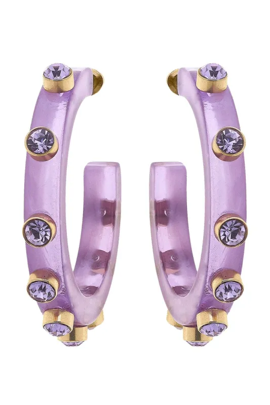 Renee Resin and Rhinestone Hoop Earrings in Lavender sold by Canvas Style