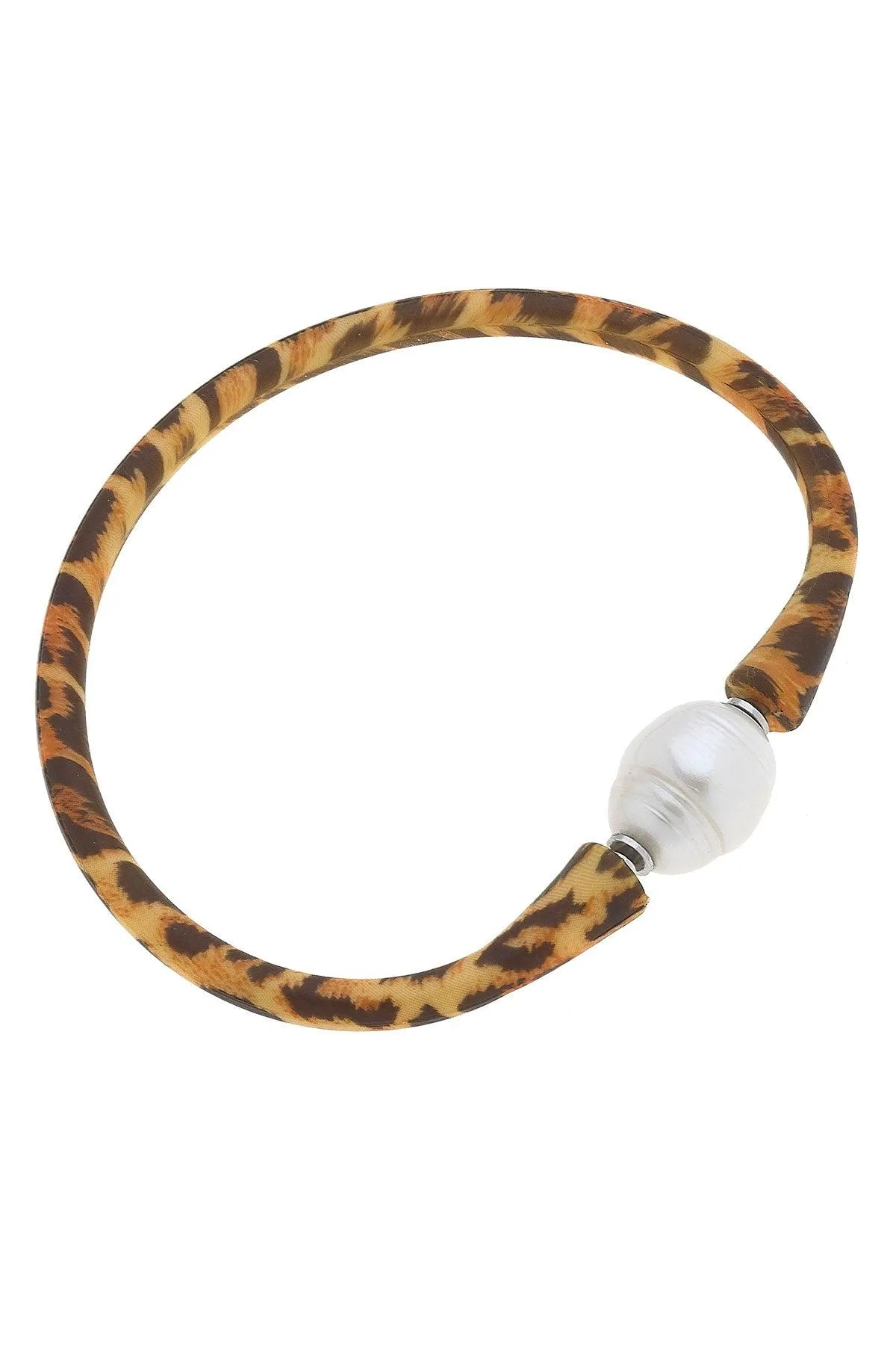 Bali Freshwater Pearl Silicone Bracelet in Leopard Print sold by Canvas Style