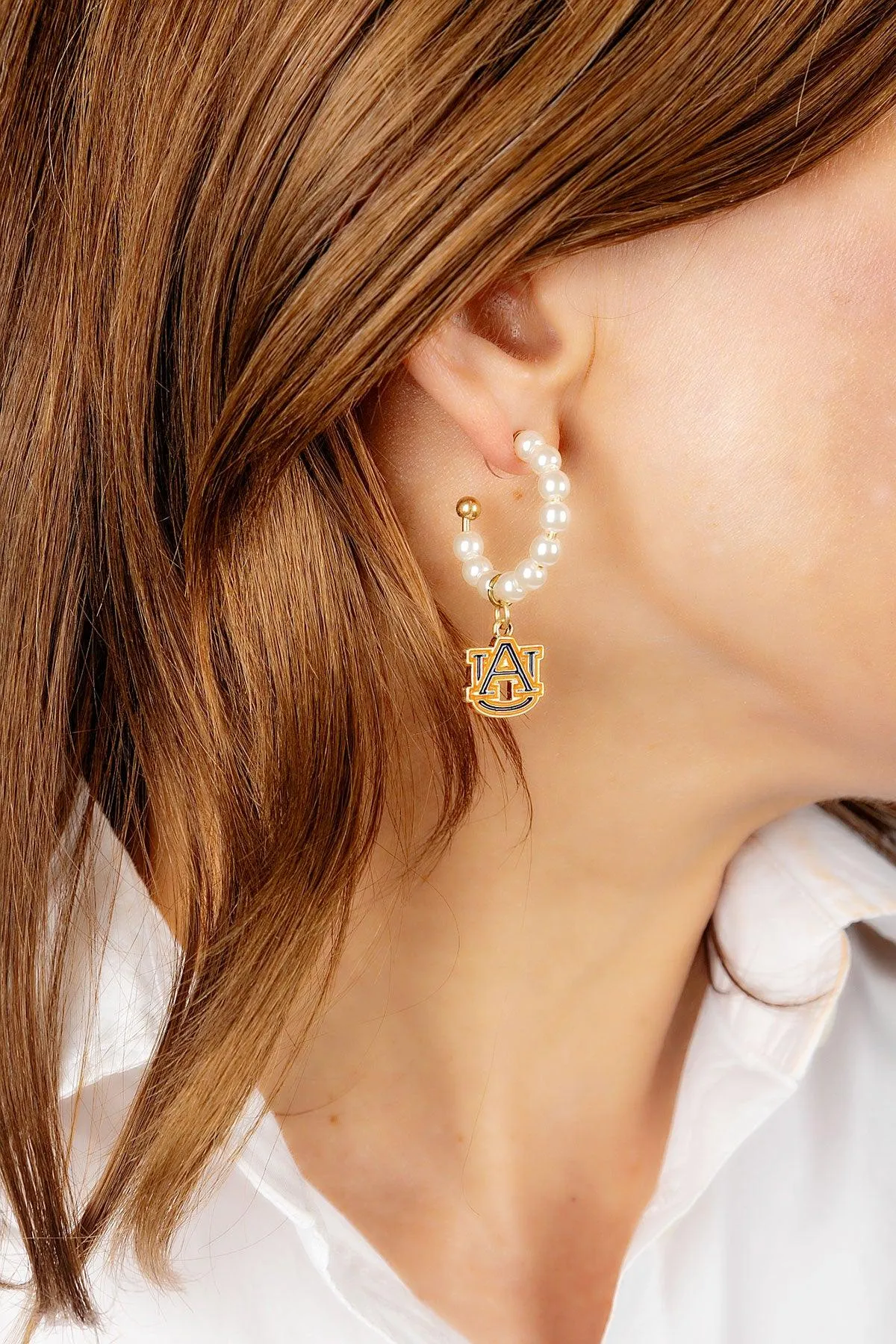 Auburn Tigers Pearl Hoop Enamel Drop Earrings sold by Canvas Style product image thumbnail 2
