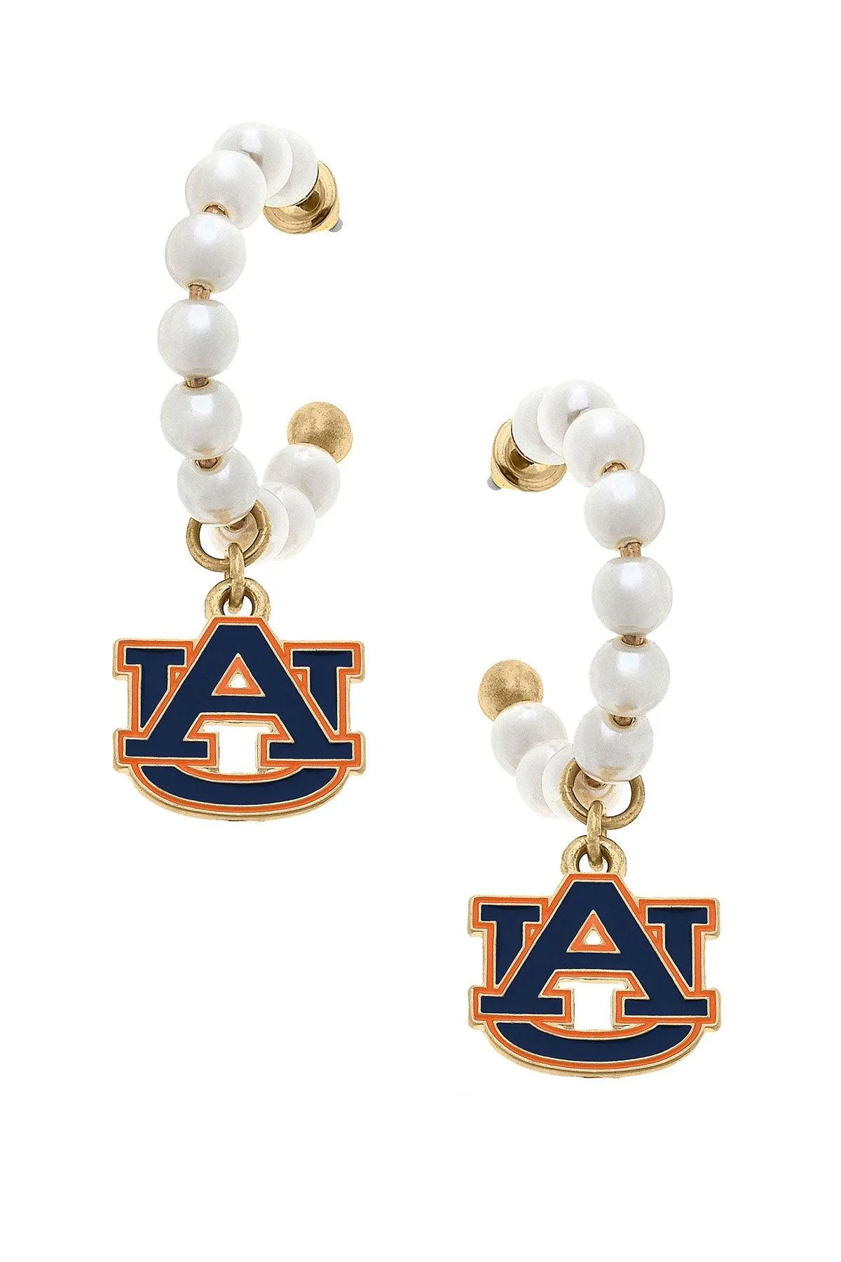 Auburn Tigers Pearl Hoop Enamel Drop Earrings sold by Canvas Style