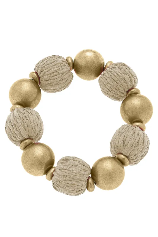 Barbados Raffia and Ball Bead Stretch Bracelet in Natural made by Canvas Style
