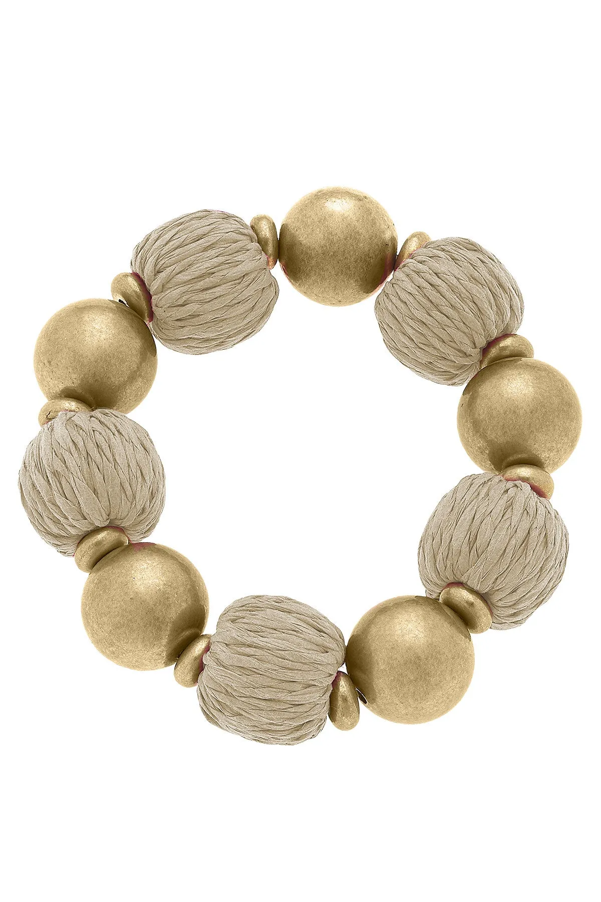 Barbados Raffia and Ball Bead Stretch Bracelet in Natural sold by Canvas Style