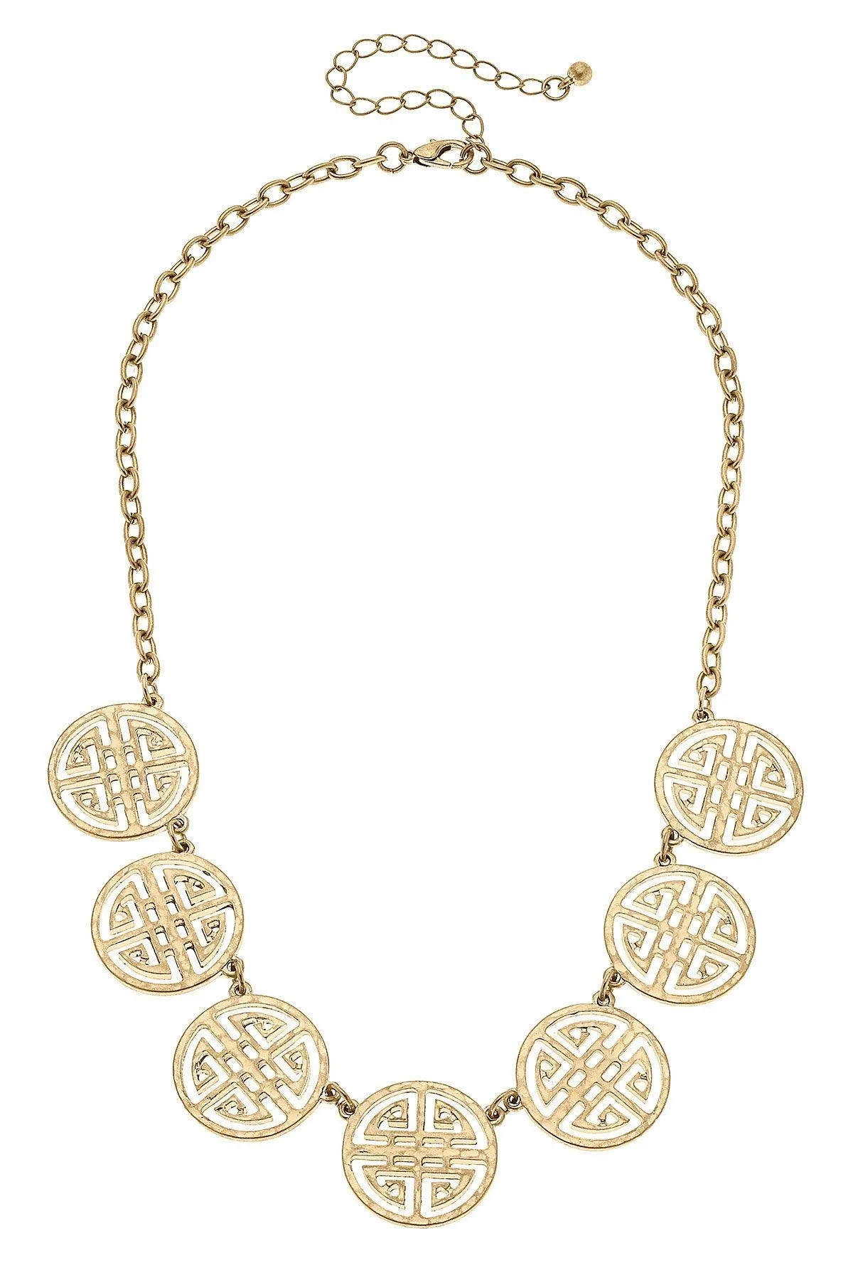 Aria Linked Greek Keys Necklace in Worn Gold sold by Canvas Style