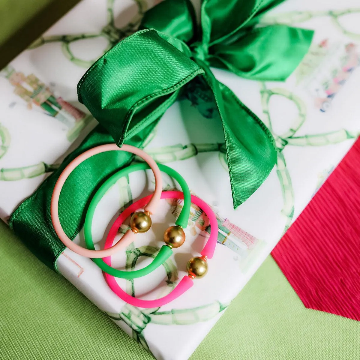 Bali 24K Gold Silicone Bracelet Holiday Stack of 3 in Light Pink, Fuchsia & Green sold by Canvas Style product image thumbnail 2