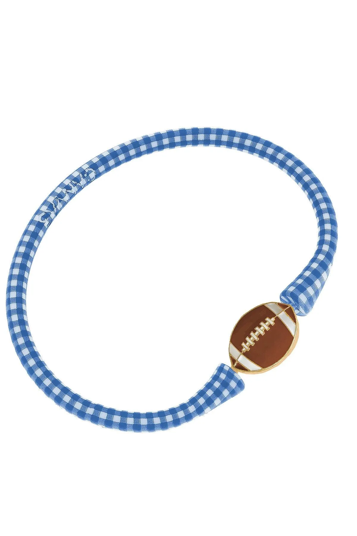Enamel Football Silicone Bali Bracelet in Blue Gingham sold by Canvas Style