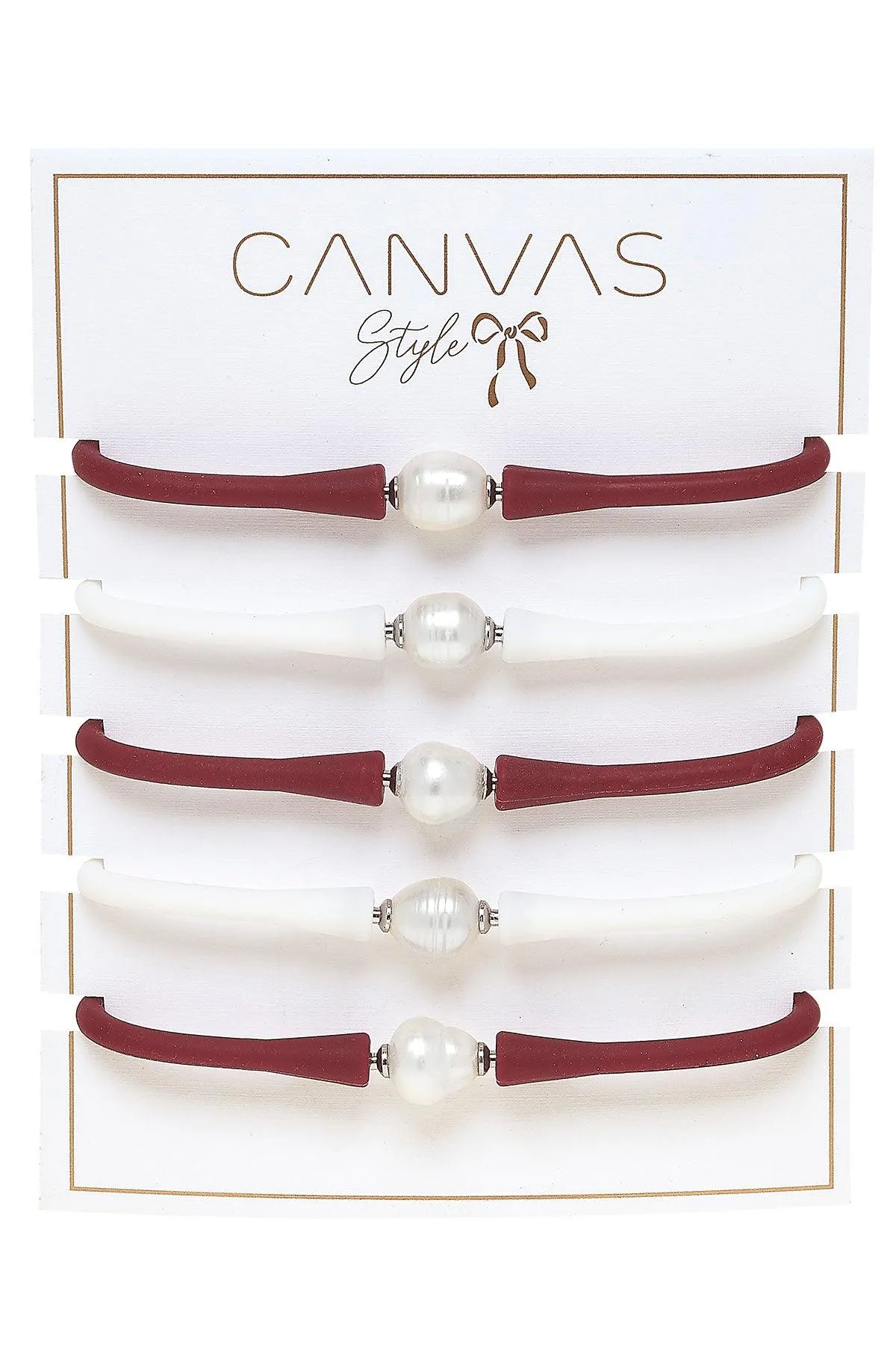 Bali Game Day Freshwater Pearl Bracelet Set of 5 in Maroon & White sold by Canvas Style product image thumbnail 2