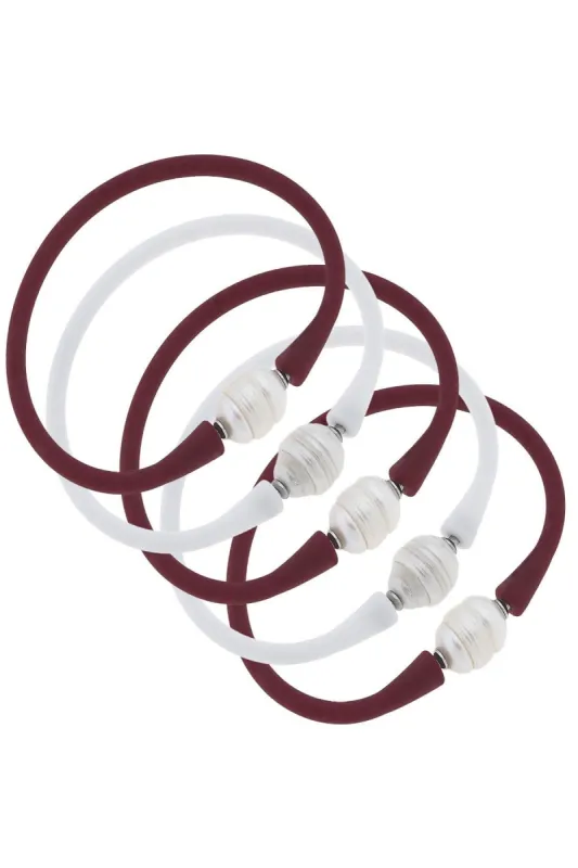 Bali Game Day Freshwater Pearl Bracelet Set of 5 in Maroon & White sold by Canvas Style