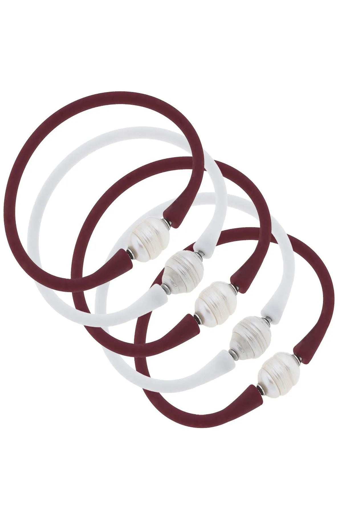 Bali Game Day Freshwater Pearl Bracelet Set of 5 in Maroon & White sold by Canvas Style