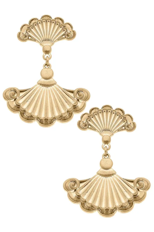 Bernadette French Fan Drop Earrings in Worn Gold sold by Canvas Style