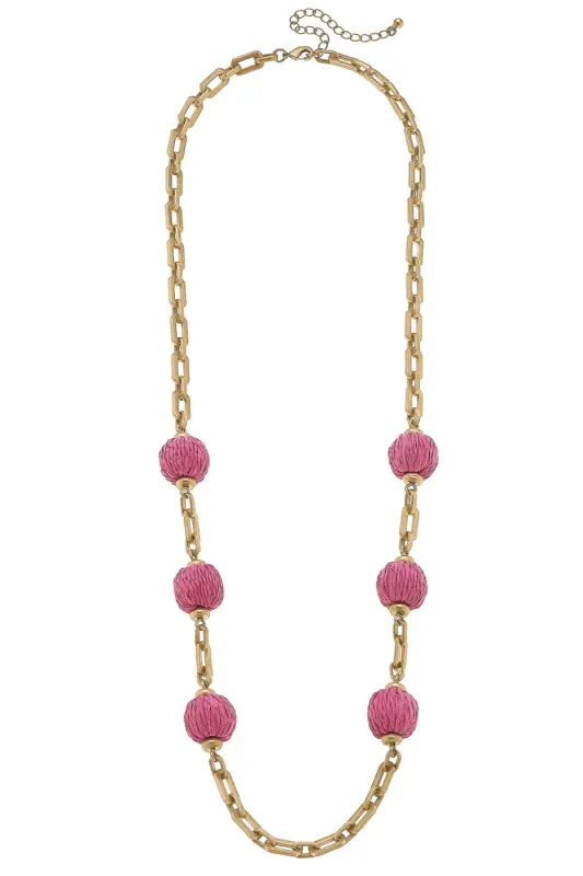 St. Barts Raffia Chain Link Necklace in Pink - FINAL SALE sold by Canvas Style