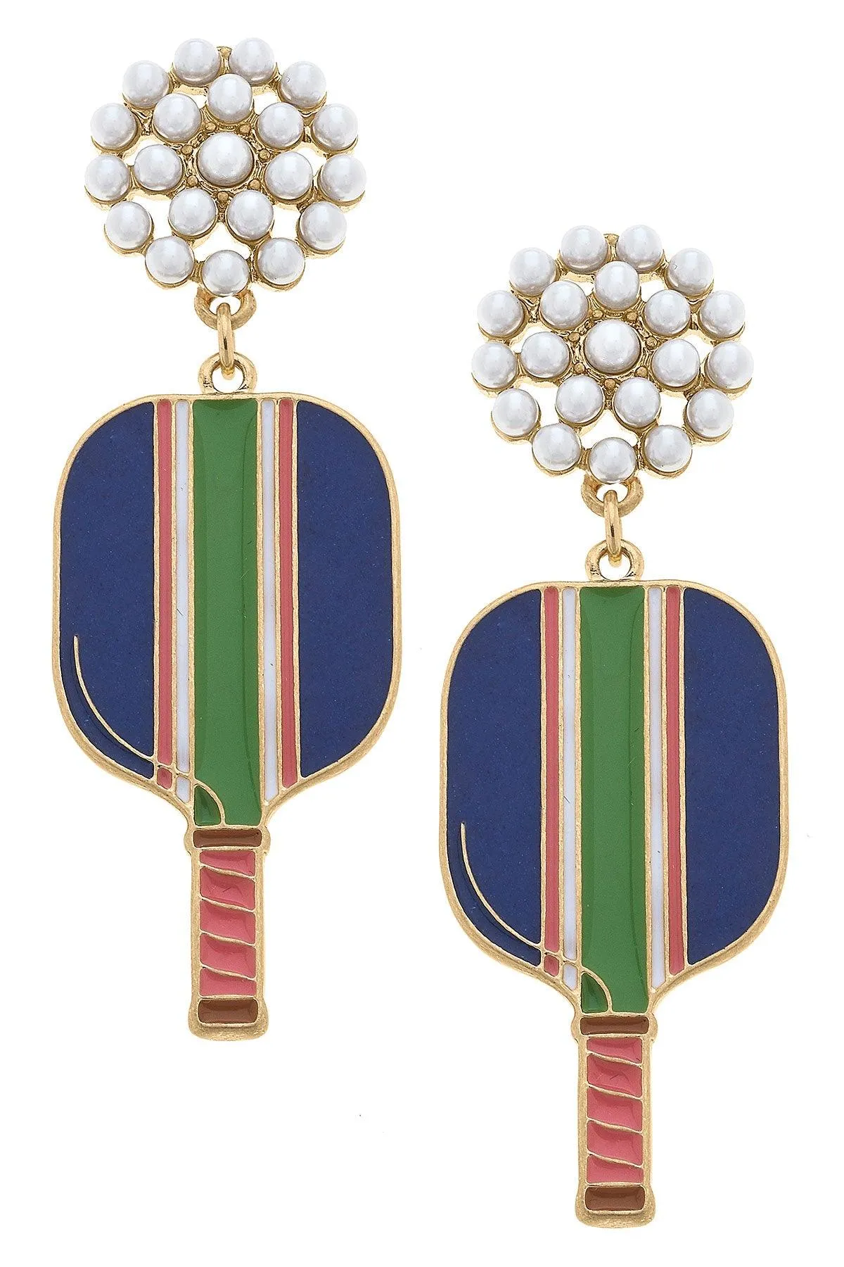 Ellie Pickleball Pearl Cluster Drop Earrings in Blue sold by Canvas Style