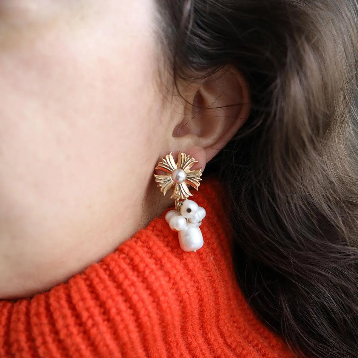 Holland Flower & Pearl Cluster Drop Earrings in Ivory sold by Canvas Style product image thumbnail 2