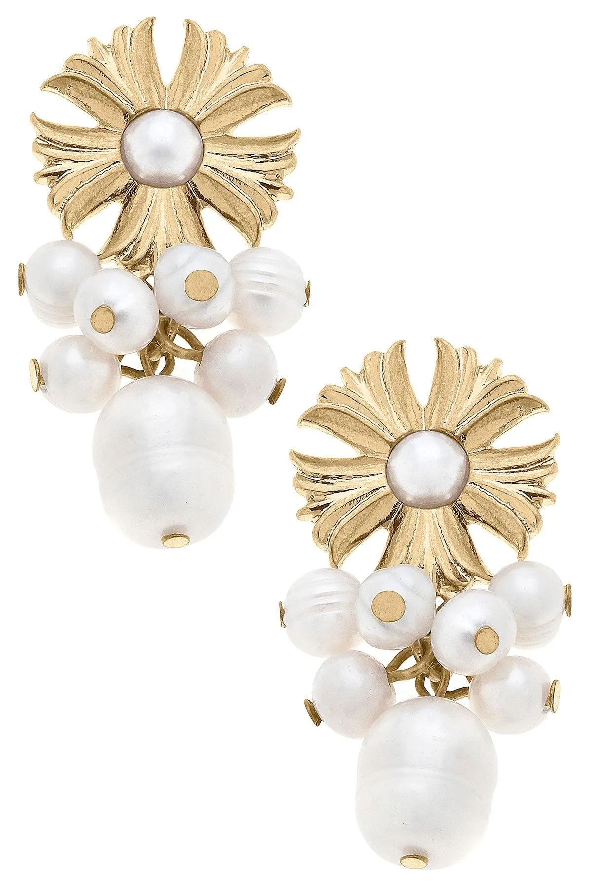Holland Flower & Pearl Cluster Drop Earrings in Ivory sold by Canvas Style