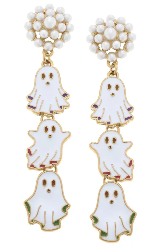 Halloween Enamel Triple Ghost Earrings in White sold by Canvas Style