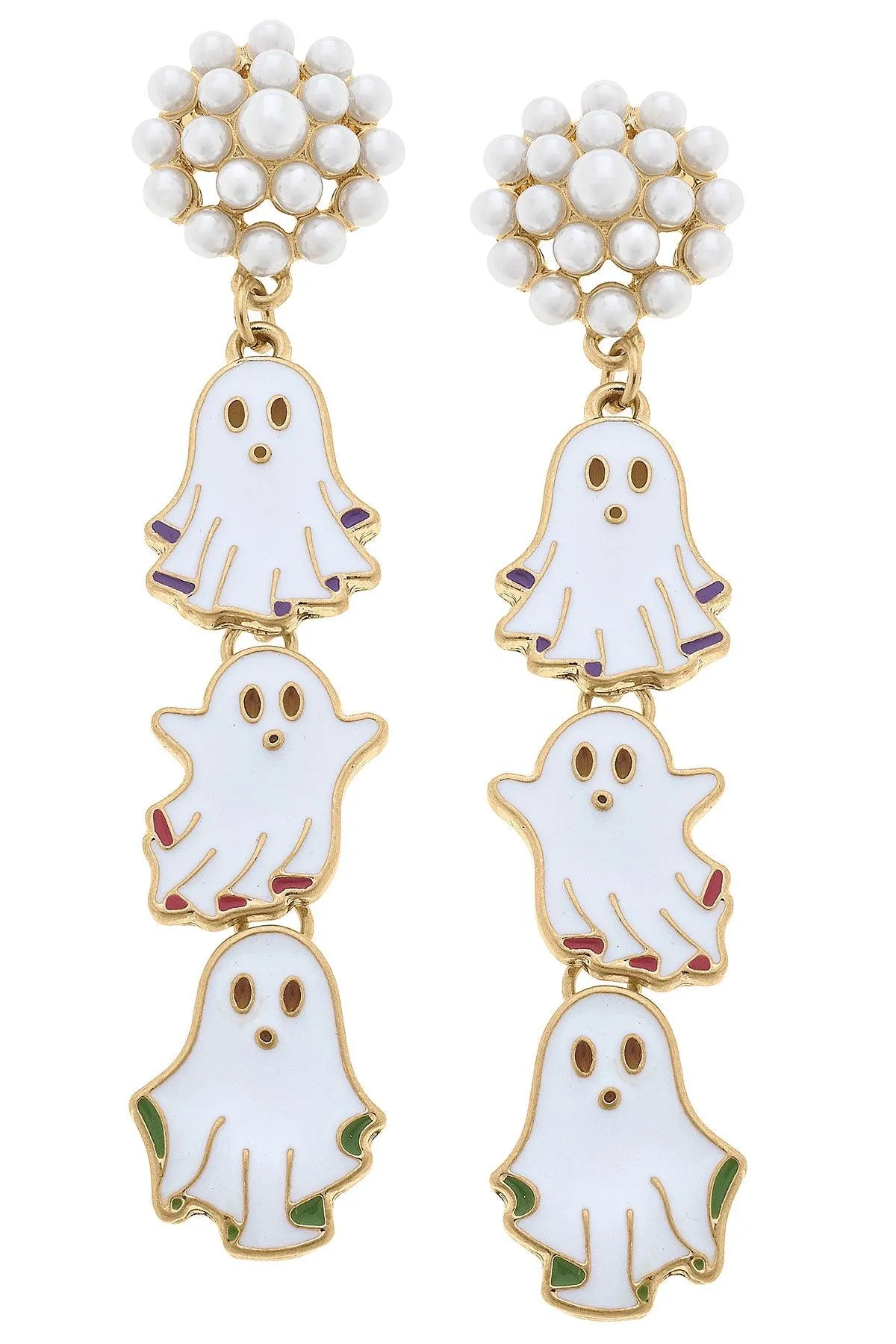 Halloween Enamel Triple Ghost Earrings in White sold by Canvas Style