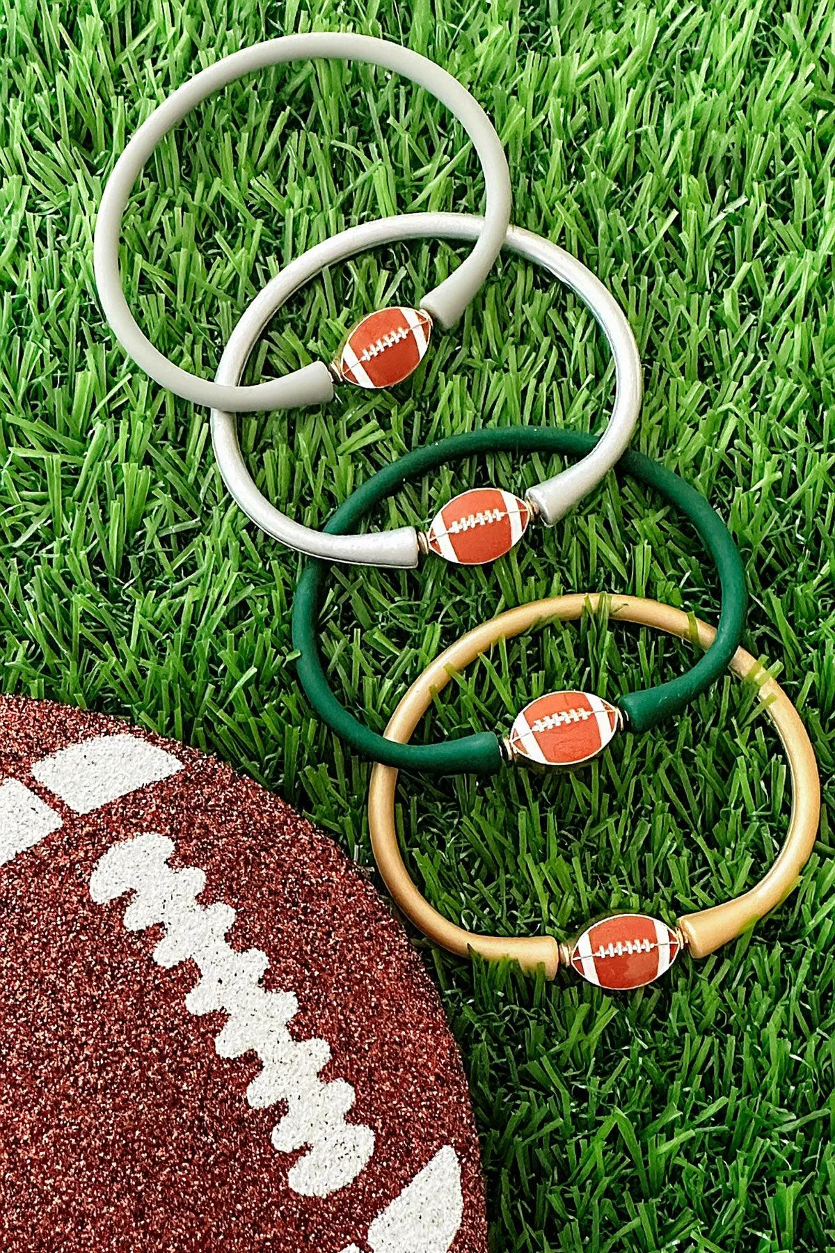 Enamel Football Silicone Bali Bracelet in Hunter Green - FINAL SALE sold by Canvas Style product image thumbnail 3