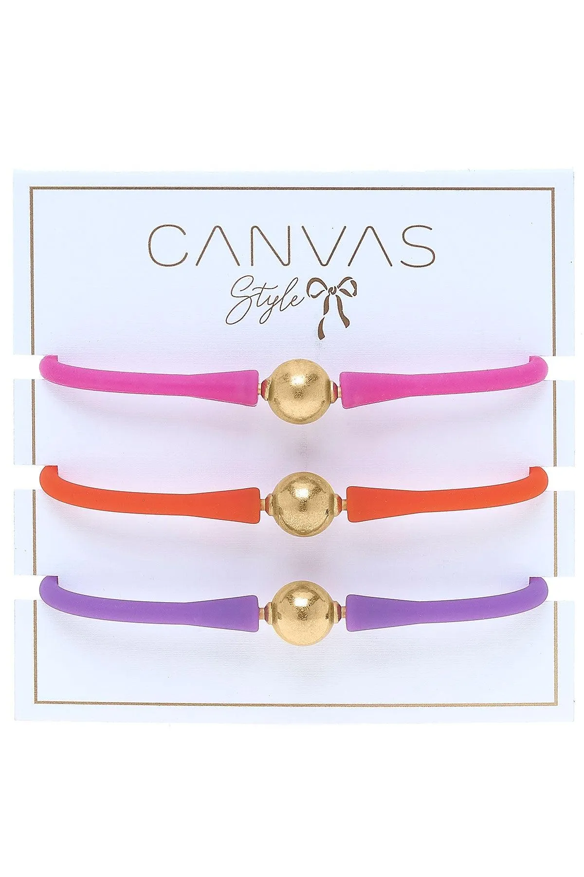 Bali 24K Gold Silicone Bracelet Stack of 3 in Magenta, Orange & Purple - FINAL SALE sold by Canvas Style product image thumbnail 2