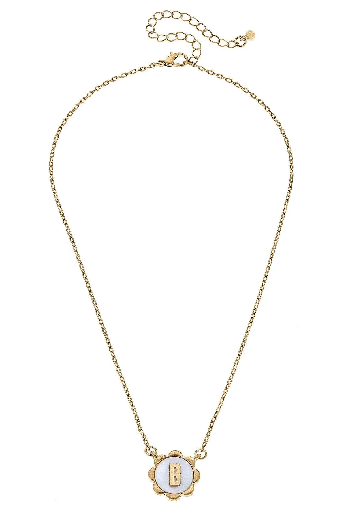 Juliette Mother of Pearl Scalloped Initial Necklace in Worn Gold - FINAL SALE sold by Canvas Style product image thumbnail 4