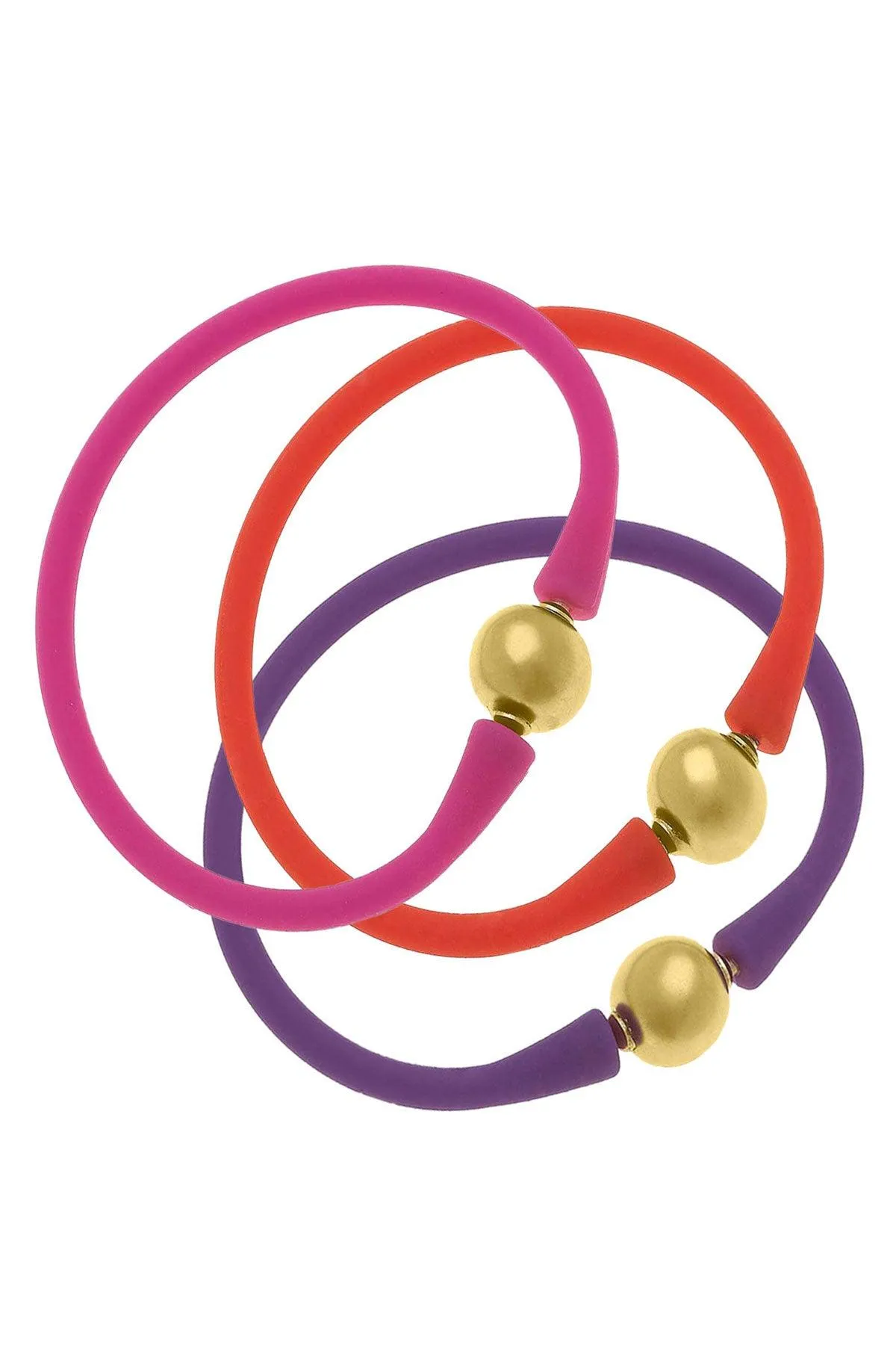 Bali 24K Gold Silicone Bracelet Stack of 3 in Magenta, Orange & Purple - FINAL SALE sold by Canvas Style