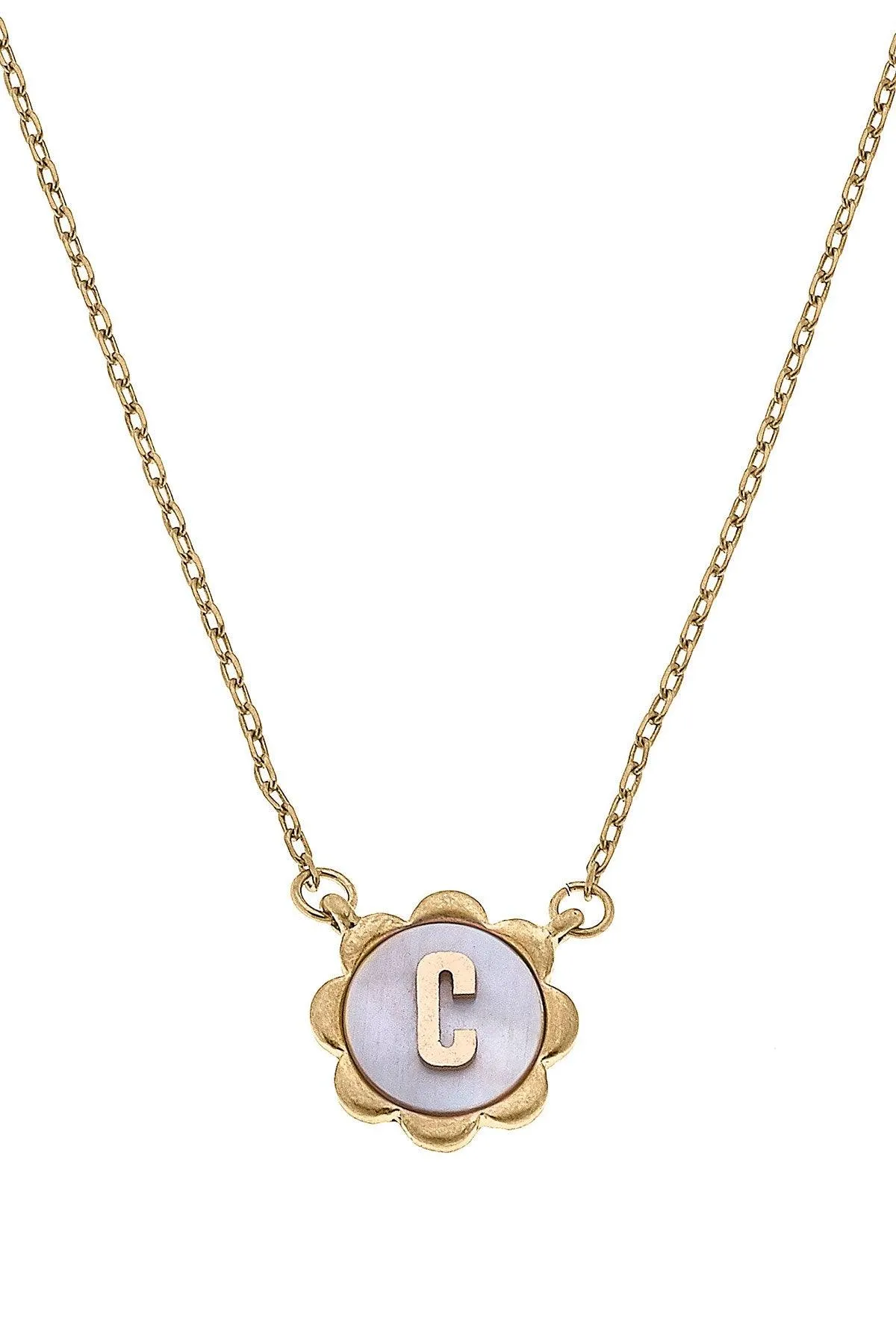 Juliette Mother of Pearl Scalloped Initial Necklace in Worn Gold - FINAL SALE sold by Canvas Style product image thumbnail 5