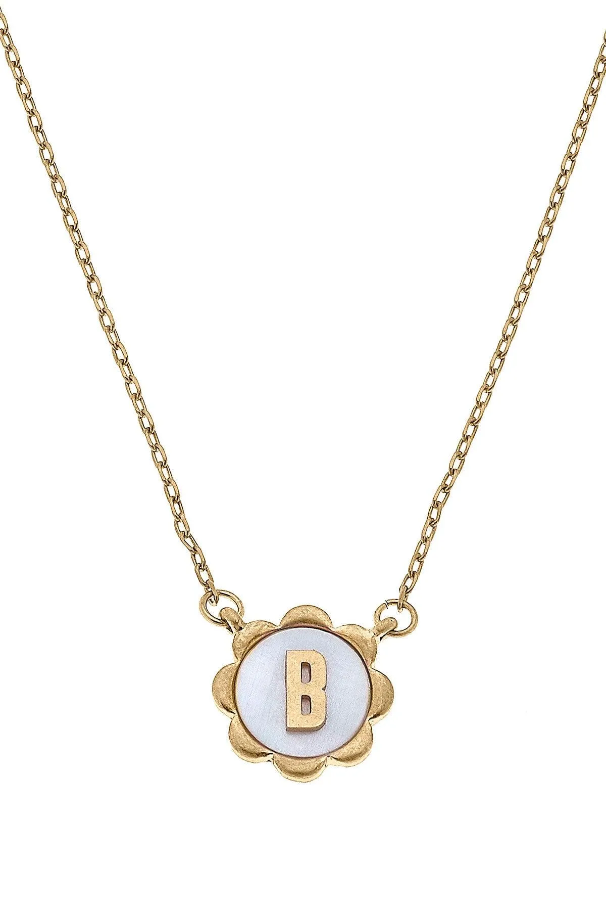 Juliette Mother of Pearl Scalloped Initial Necklace in Worn Gold - FINAL SALE sold by Canvas Style product image thumbnail 3