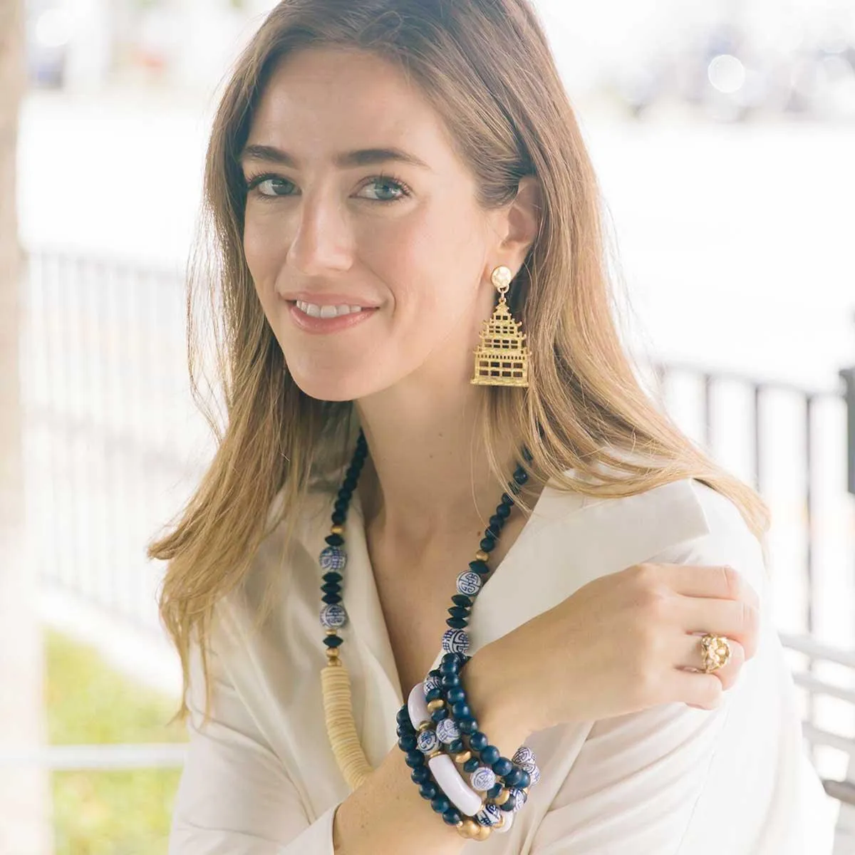 Cerise Pagoda Statement Earrings in Worn Gold sold by Canvas Style product image thumbnail 2