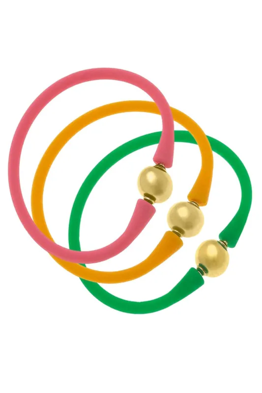 Bali 24K Gold Bracelet Set of 3 in Pink, Cantaloupe & Green sold by Canvas Style