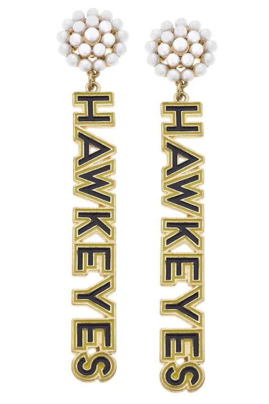 Iowa Hawkeyes Pearl Cluster Outline Enamel Earrings in Black/Gold - FINAL SALE sold by Canvas Style