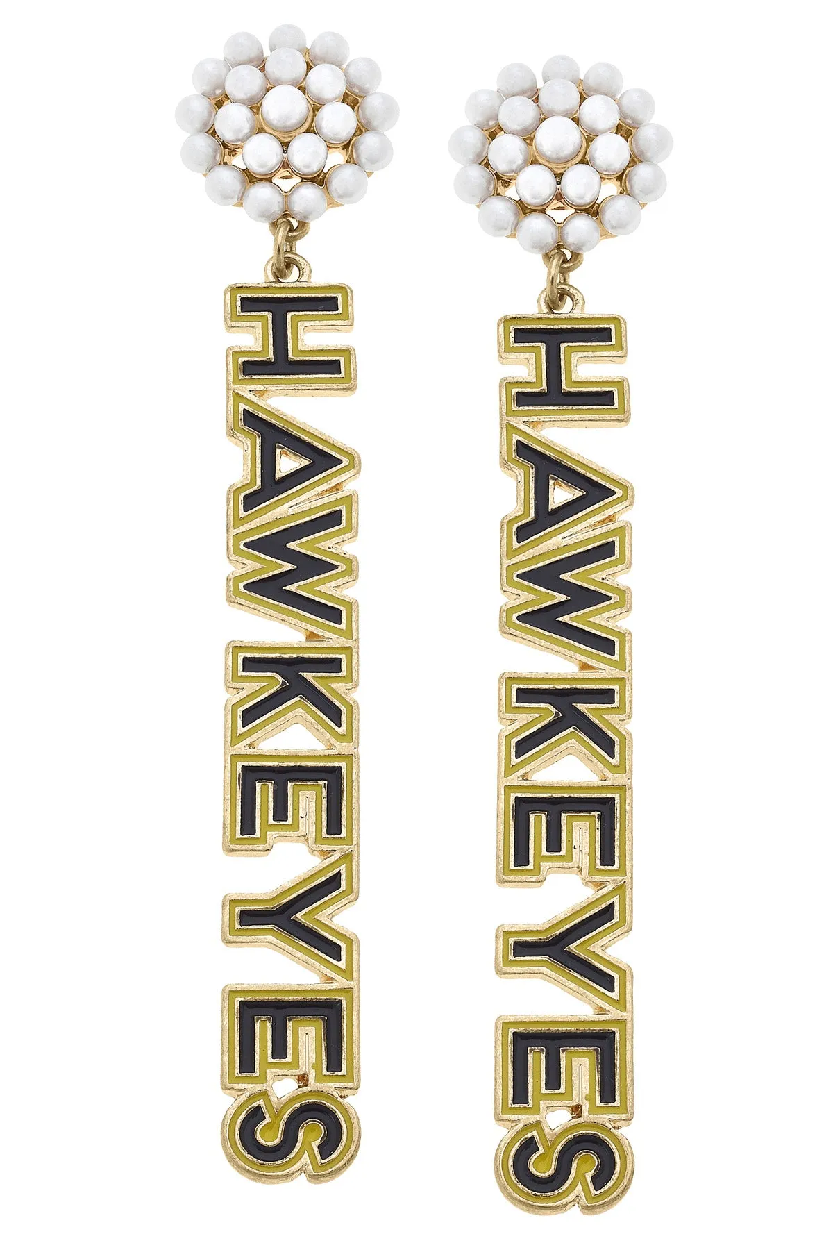 Iowa Hawkeyes Pearl Cluster Outline Enamel Earrings in Black/Gold - FINAL SALE sold by Canvas Style
