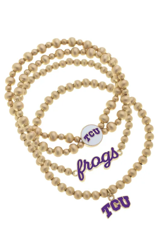 TCU Horned Frogs Ball Bead Stretch Bracelet Stack sold by Canvas Style