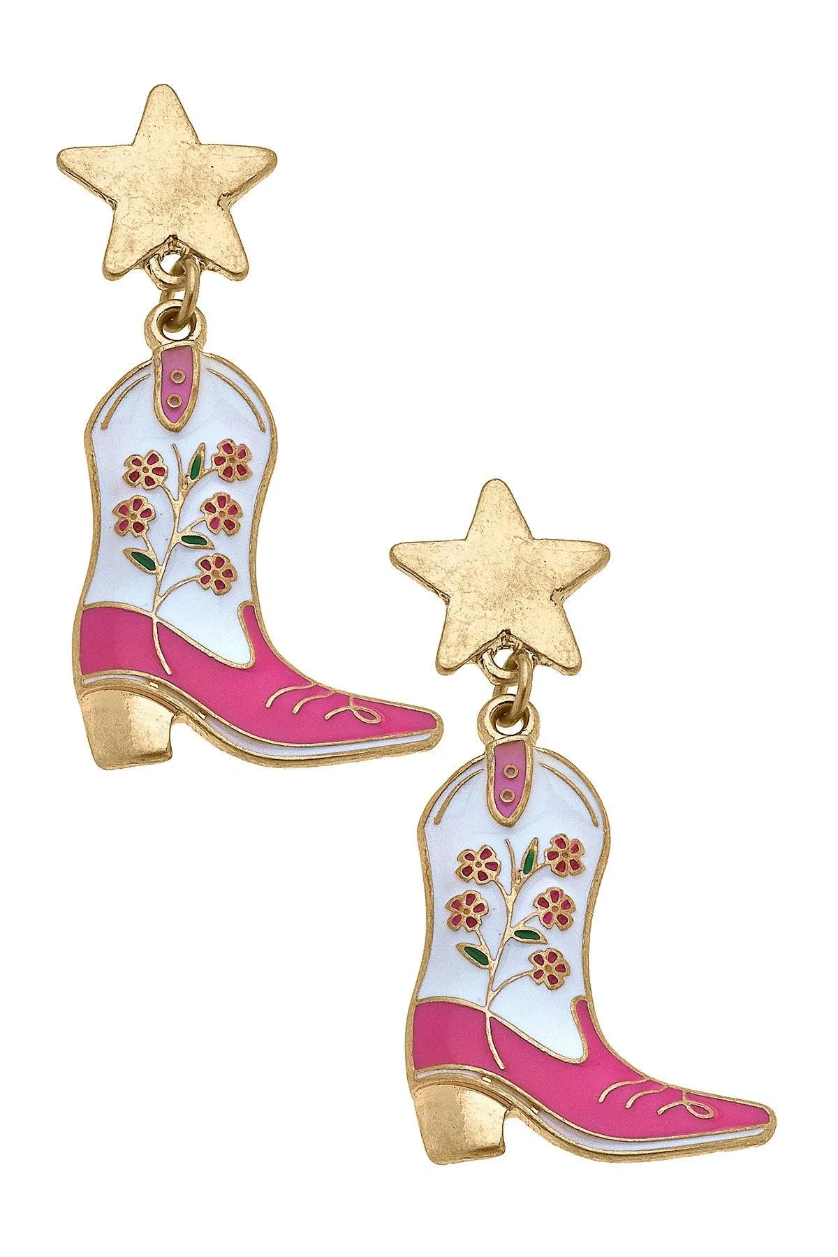 Floral Cowgirl Boots Enamel Earrings sold by Canvas Style