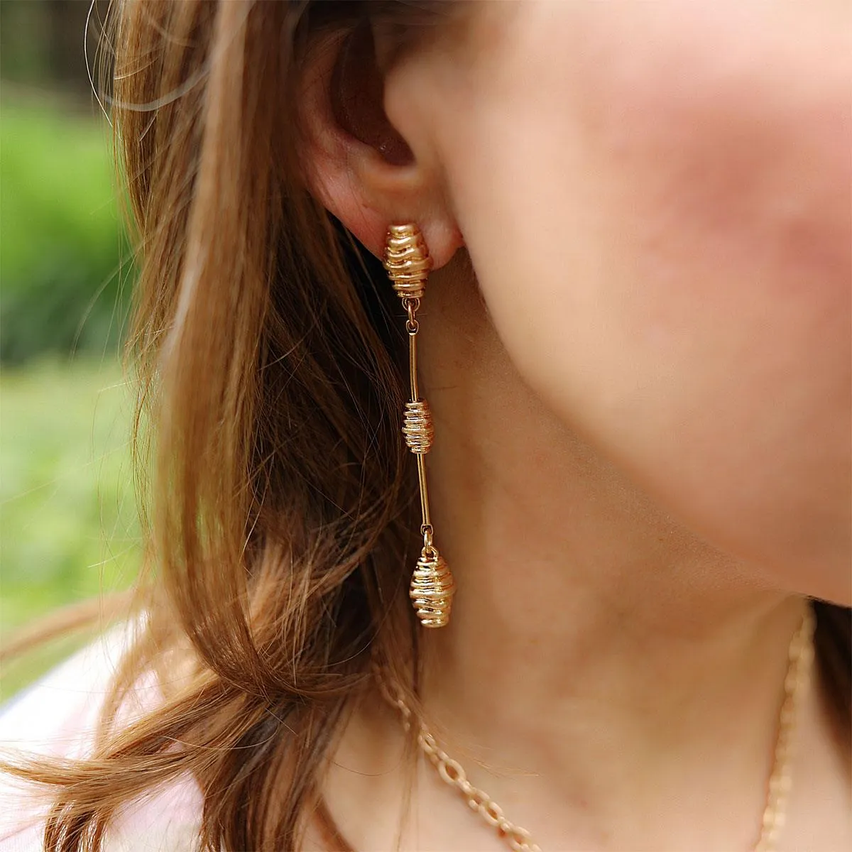 Lilith Beehive Drop Earrings in Worn Gold sold by Canvas Style product image thumbnail 2