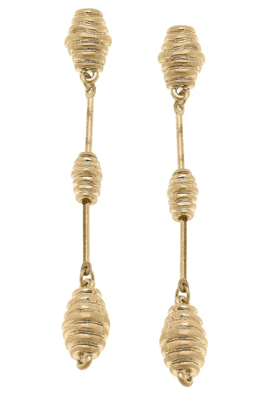 Lilith Beehive Drop Earrings in Worn Gold sold by Canvas Style