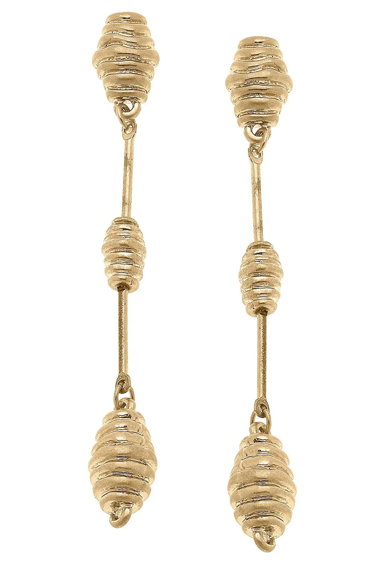 Lilith Beehive Drop Earrings in Worn Gold sold by Canvas Style