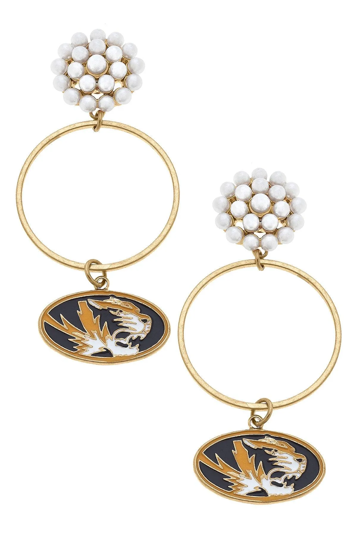 Missouri Tigers Pearl Cluster Enamel Hoop Earrings sold by Canvas Style