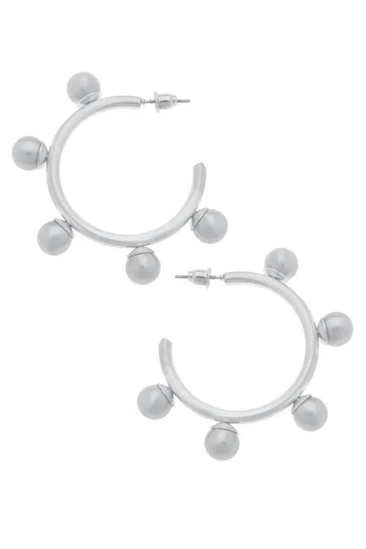 Allison Ball Bead Hoop Earrings in Satin Silver sold by Canvas Style