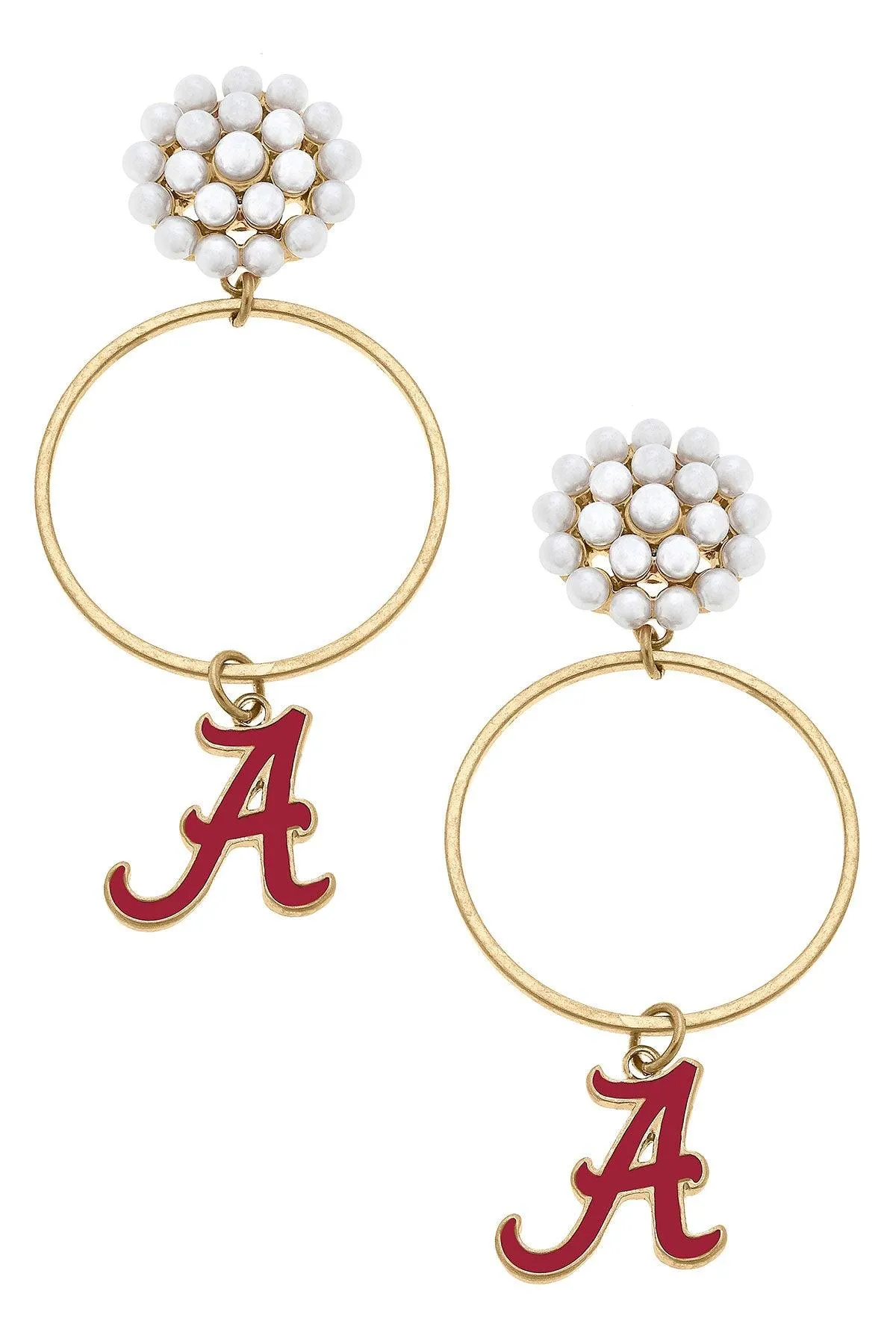Alabama Crimson Tide Pearl Cluster Enamel Hoop Earrings sold by Canvas Style