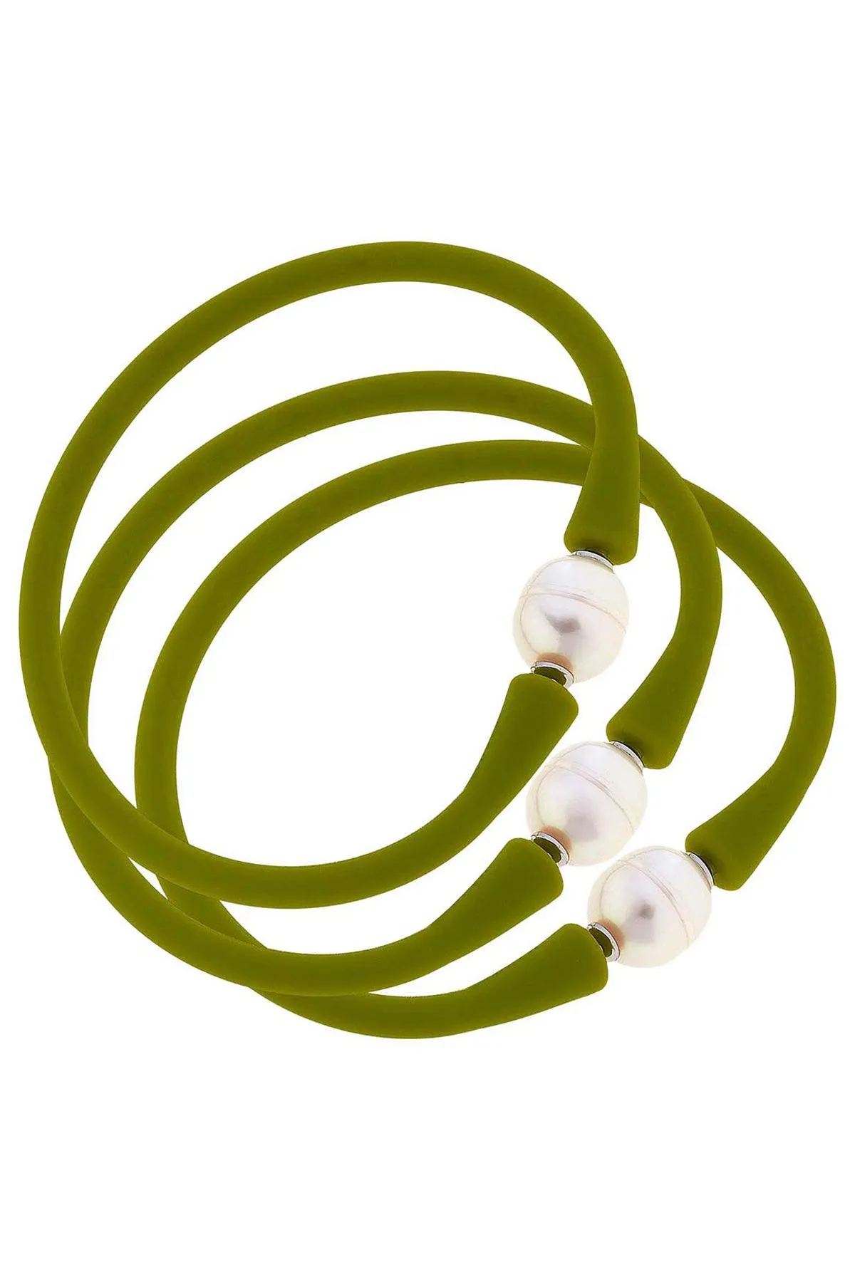 Bali Freshwater Pearl Silicone Bracelet Set of 3 in Peridot - FINAL SALE sold by Canvas Style