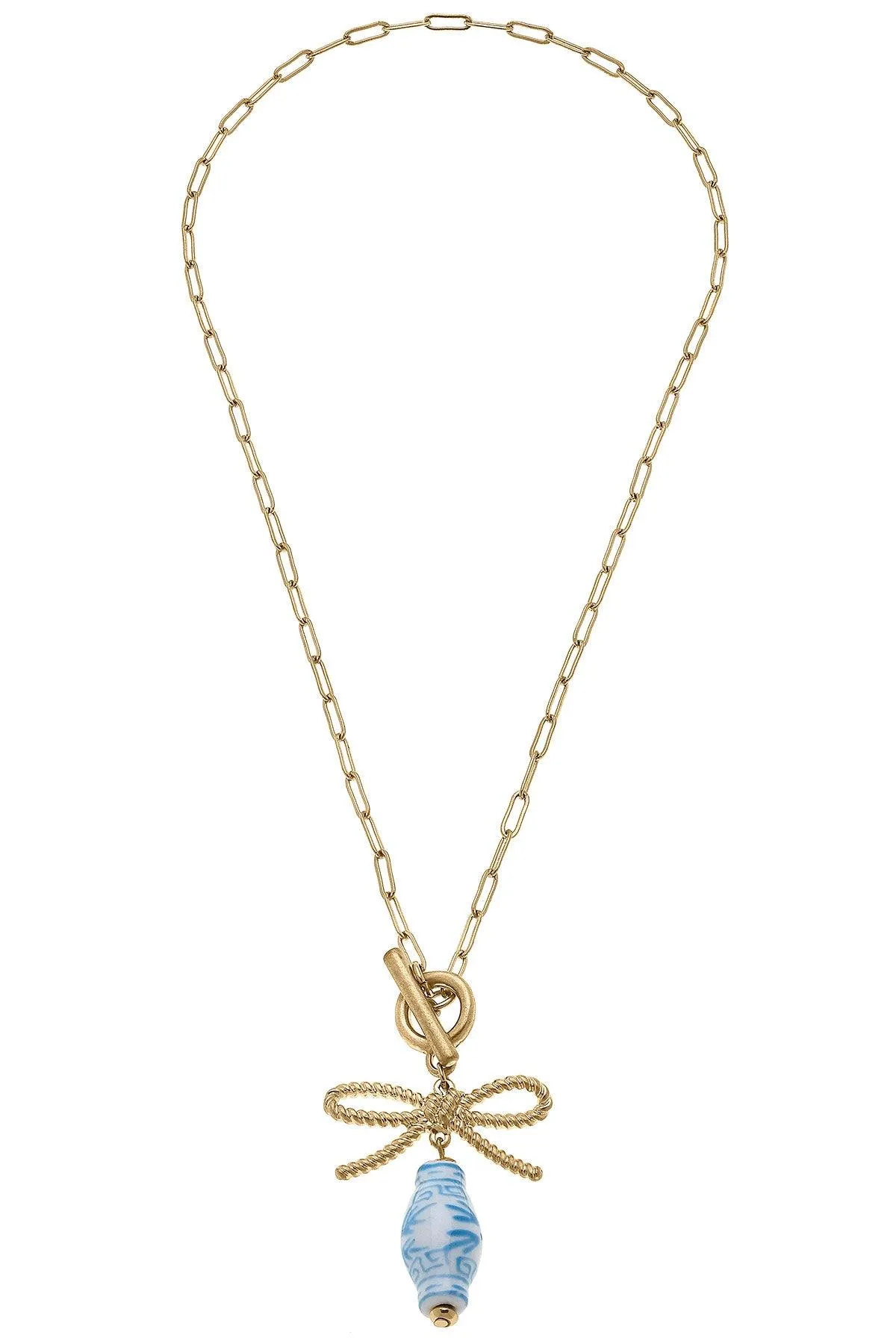 Brooke Porcelain & Bow Drop Necklace in Wedgwood Blue sold by Canvas Style product image thumbnail 2